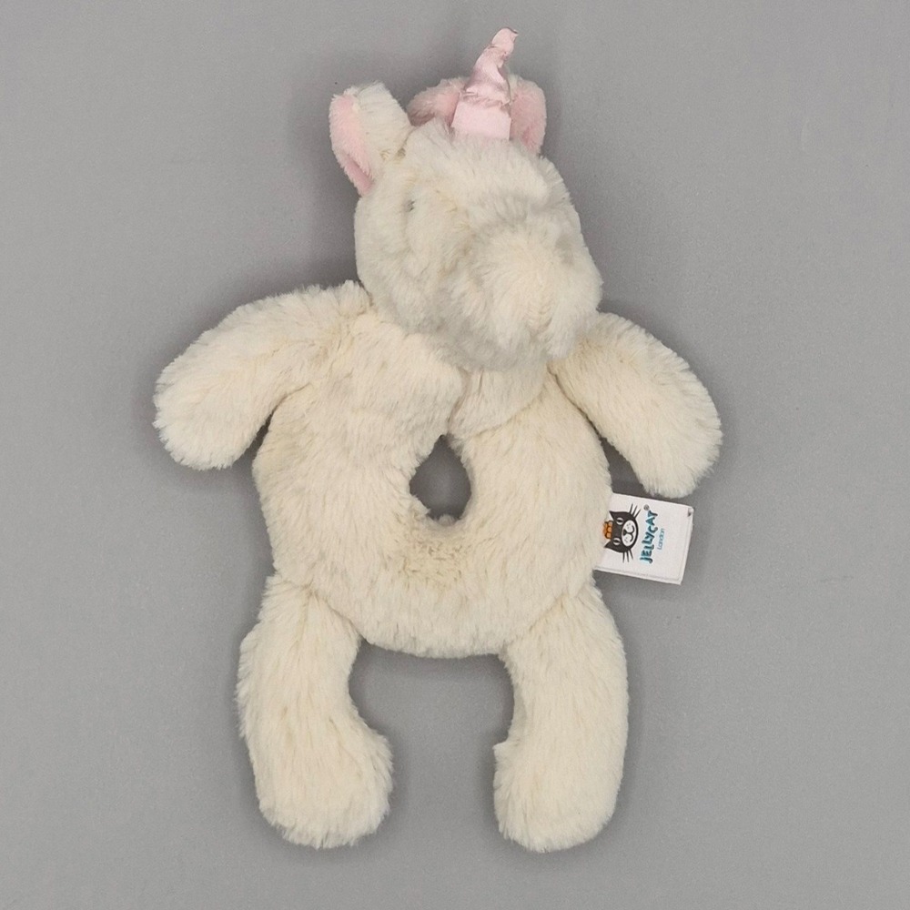 Jellycat London Bashful Unicorn Baby Rattle‎ Plush Cream Pink PA-14595
